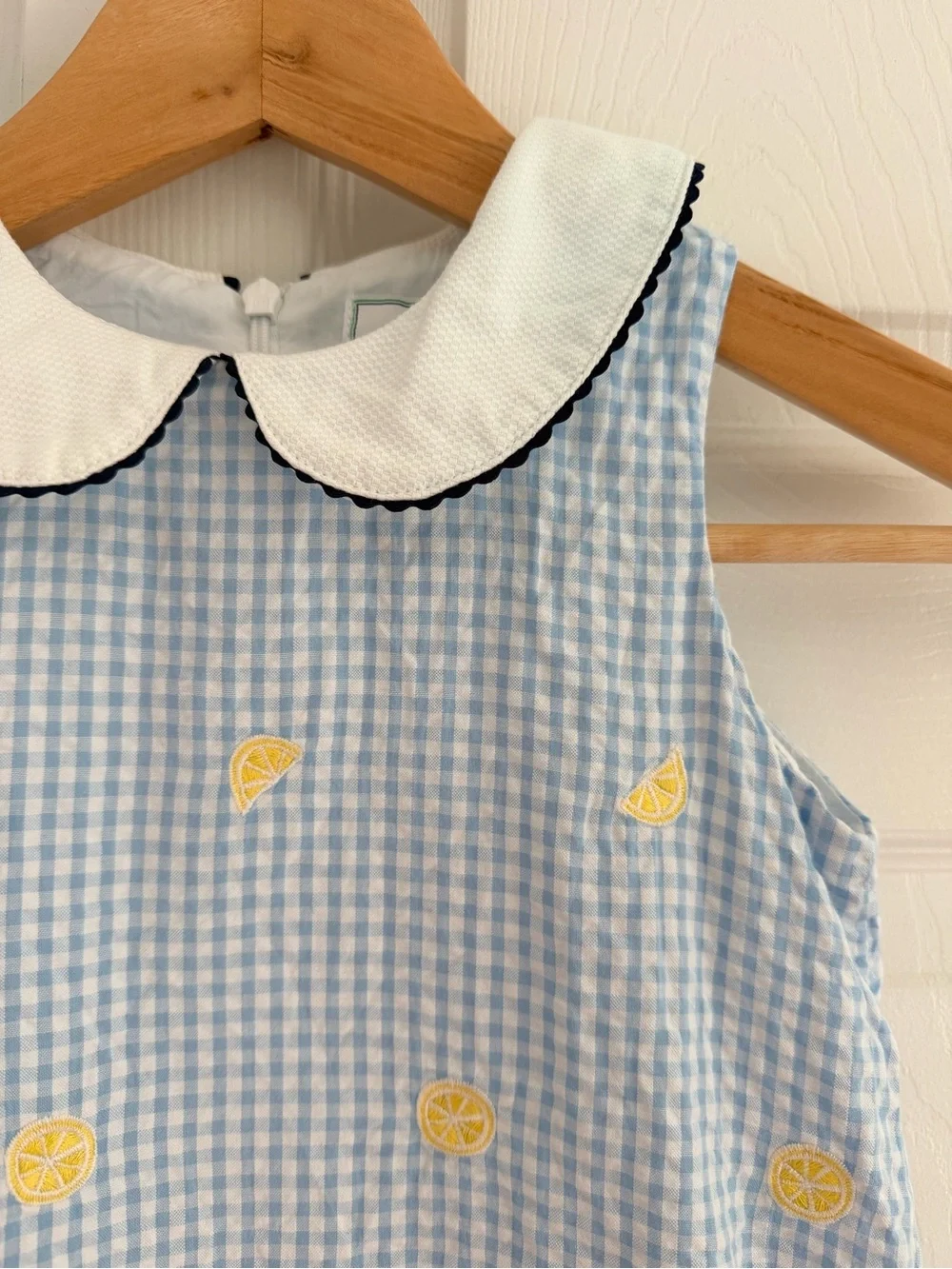CPC Childrenswear Girls 4T Blue Gingham Lemon Embroidered Peter Pan Collar Dress